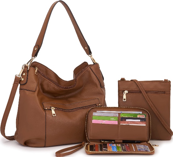Large Crossbody Bags Ladies Shoulder Handbags Purse and Wallet Set for Women Totes Hobo Purses - 3pcs/Set Brown