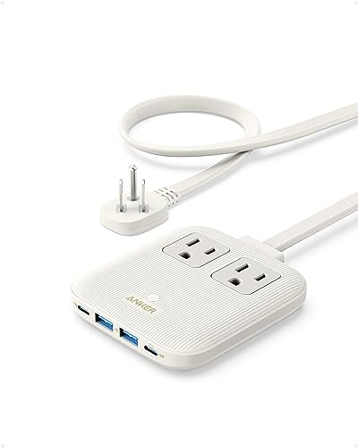 Anker Nano Charging Station(67W Max), 6-in-1 USB C Power Strip for iPhone 14/13&MacBook, with Flat Plug and 5ft Thin Undetachable Extension Cord, 2 AC, 2 USB A, 2 USB C, for Home & Office(Shell White) - Shell White