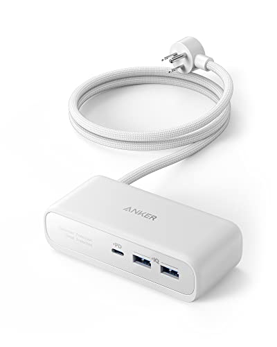 Anker 521 Power Strip - Charging Station with 3 Outlets, 30W USB C Charger for iPhone 14/13, 5 ft Extension Cord, Power Delivery for High-Speed Charging, for Home, Office, Dorm Room, Travel - Ceramic White
