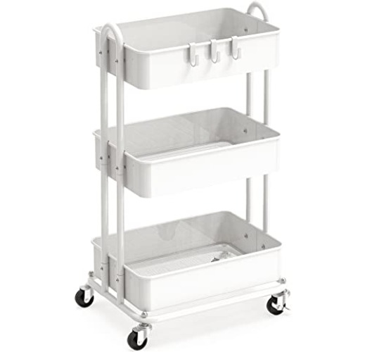 Simple Houseware Heavy Duty 3-Tier Metal Utility Rolling Cart, White - White