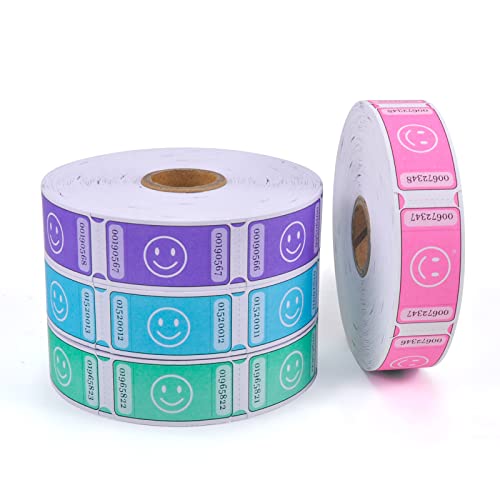 L LIKED 4000 Assorted Raffle Tickets Each Tickets Size 1x2 Inch,1000 Tickets Per Roll, 4 Rolls Smile Single Raffle Tickets Rolls-Pink,Green,Blue,Purple - Pink.green,blue,purple
