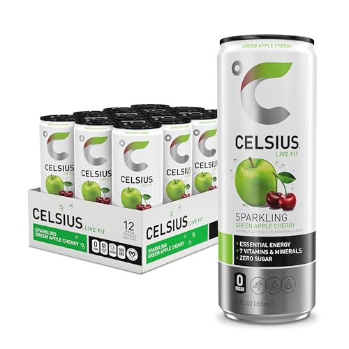 CELSIUS Sparkling Green Apple Cherry, Functional Essential Energy Drink, 12 Fl Oz (Pack of 12) - Sparkling Green Apple Cherry - 12 Fl Oz (Pack of 12)