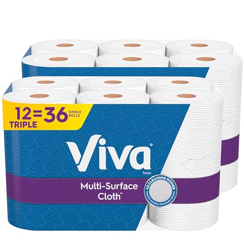 Viva Multi-Surface Cloth Paper Towels, 12 Triple Rolls, 165 Sheets Per Roll (2 Packs of 6) - 165 sheet (Pack of 12) - White