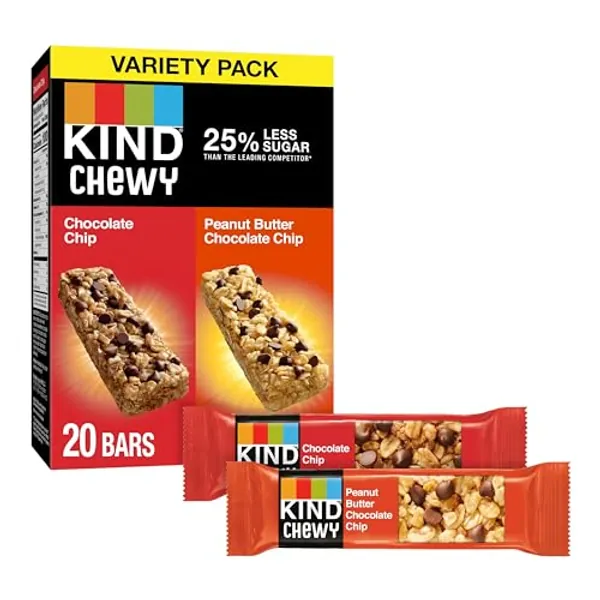 KIND Chewy Granola Bars, Chocolate Chip and Peanut Butter Chocolate Chip, Variety Pack, 100% Whole Grains, Gluten Free Bars, 0.81 oz (20 Count)