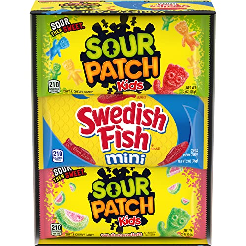 SOUR PATCH KIDS and SWEDISH FISH Mini Soft & Chewy Candy Variety Pack, 18 - 2 oz Bags - Mixed-Fruit - 18 Count (Pack of 1)