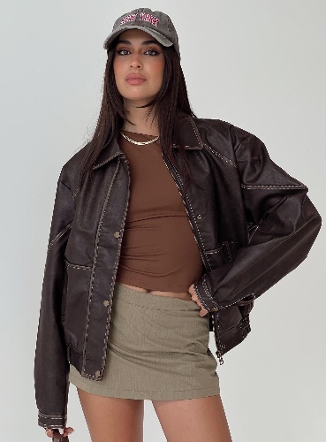 Jaxton Faux Leather Jacket Brown | M/L / Brown