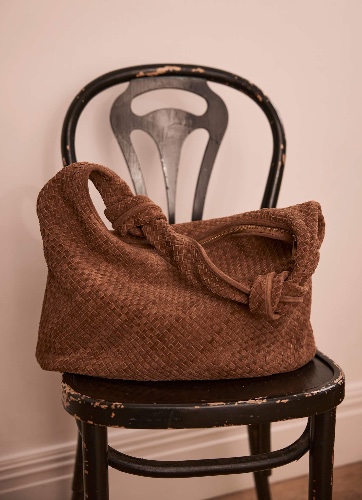 Tan Woven Suede Knot Detail Bag | ONE SIZE