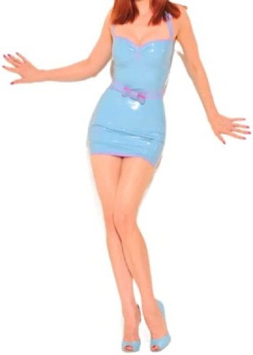 Latex rubberen jurk gemengd hemelsblauw strapless jurk XS - XXL 0.45 mm