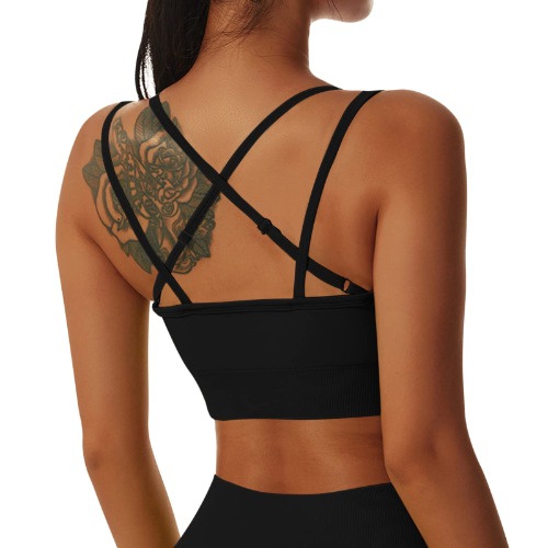 Xunerloy Seamless sportbeha voor dames, rugvrij, gekruiste rug, verstelbare riem, yoga, gym, crop top, longline stretch, sportbeha, gemiddelde ondersteuning met afneembare bekleding - S - zwart, beha, zwart