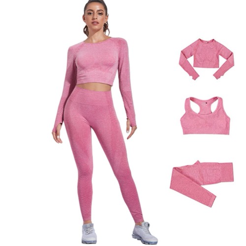 DONYKARRY Dames 3-Delige Yoga Workout Sets Voor Vrouwen Sportkleding Hoge Taille Leggings Sport BH Trainingspakken Set / Rosa
