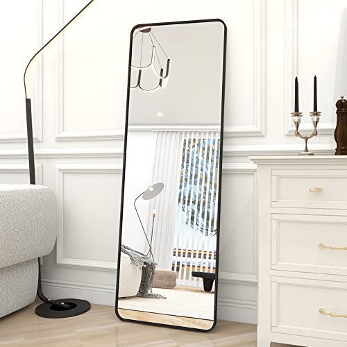 BEAUTYPEAK Black Full Length Mirror, 65"x22" Rounded Corner Floor Mirror Standing Hanging or Leaning Against Wall Dressing Room Mirror Full Length - Black-round Coner - 21x64