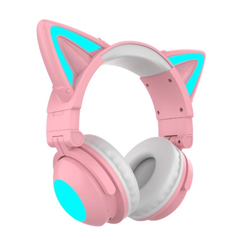 RGB Cute Streamer Cat Ear Wireless Headsets with Mic 7.1, Bluetooth 5.0 - Pink