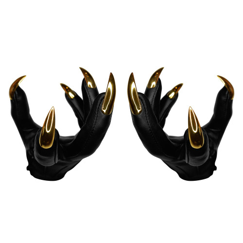 XL STILETTO NAIL GLOVES | MENS SIZE 7.5 / BLACK LEATHER / GOLD