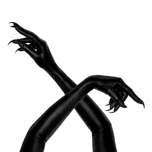XL STILETTO NAIL OPERA GLOVES | WOMENS SIZE 7.5 - SMALL / BLACK LEATHER / MATTE BLACK