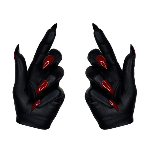 VAMP NAIL GLOVES | WOMENS SIZE 7.5 / BLACK LEATHER / VAMP RED