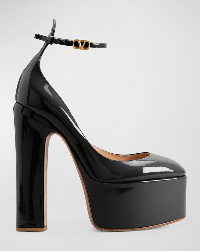 Patent Leather Ankle-Strap Platform Pumps