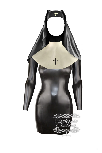 Latex nun outfit | small / Black/white as shown / Inverted cross