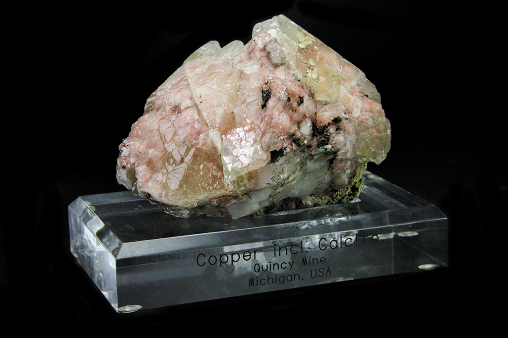 Copper included Calcite From Quincy Mine, Hancock, Keweenaw Peninsula Copper District, Houghton County, Michigan