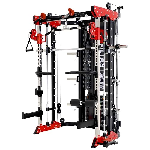 Altas Strength Home Gym Smith Machine with Pulley System Gym Squat Rack Pull Up Bar Upper Body Strength Training Leg Developer Light Commercial Fitness Equipment Included Accessories 3058G