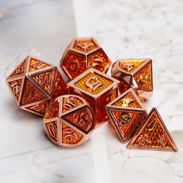 dnd polyhedral dice set / orange metal dice / rainbow dnd dice / gaming rpg dice / dice set dnd / dungeons and dragons D20 D12 D10 D8 D6 D4