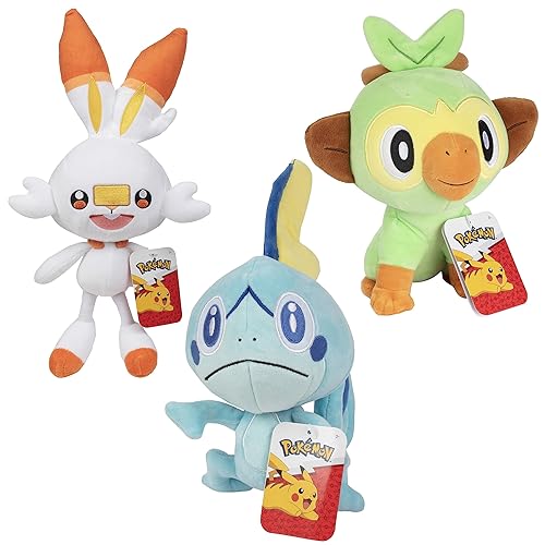 Pokemon 8" Grookey, Sobble, & Scorbunny Value Pack 3-Plush - Officially Licensed - Sword & Shield Galar Starters - Authentic Soft Stuffed Animal Toy - Easter Basket Stuffer Gift for Kids, Boys, Girls