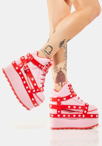 Pink/Red Qozmo Bondage Heart Platform Sneakers | PINK / US 8