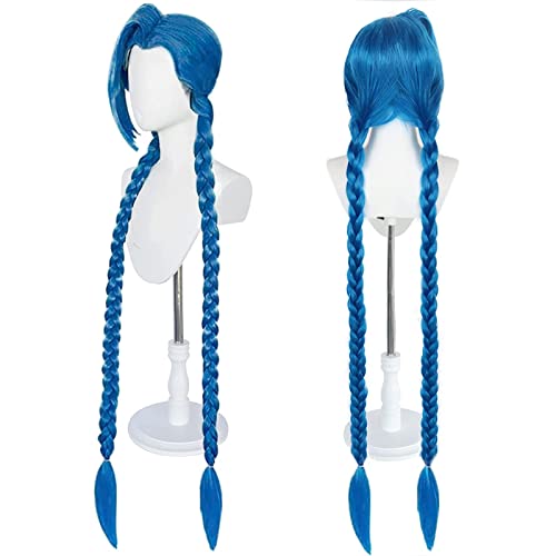 Ebingoo Blue Braided Cosplay Wig for Women + Wig Cap Long Straight Synthetic Costume Wig for Halloween Costume Anime Party - Blue 1