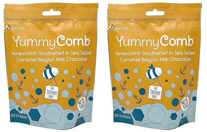 YummyComb Chocolate Honeycomb – Palm Oil Free, Vegetarian, and Gluten-Free – Sustainable Chocolate Covered Honeycomb Sponge Candy 3.52 Ounce (Pack of 2) (Sea Salted Caramel Belgian Milk Chocolate)