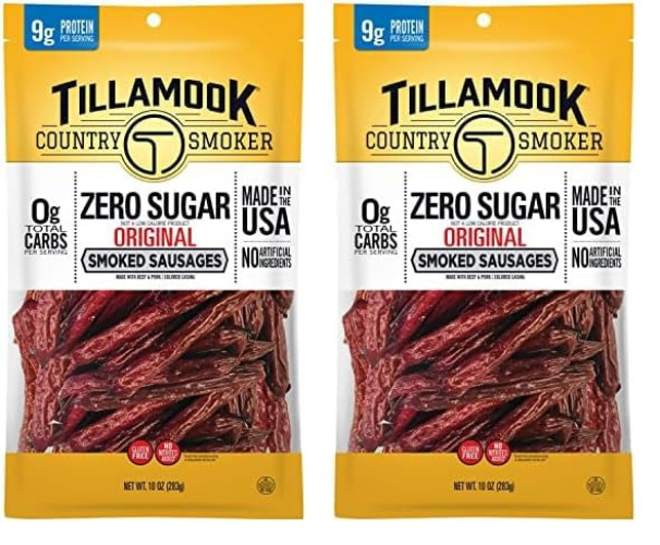 Tillamook Country Smoker Keto Friendly Zero Sugar Smoked Sausages, Original, 10 Ounce (Pack of 2) - Original - 10 Count (Pack of 2)
