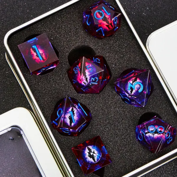 Purple Dragon's eye Liquid Core Dice For Role Playing Games , Beholder's Eye dice for dnd gifts , Mixed color resin liquid core dice d&d set