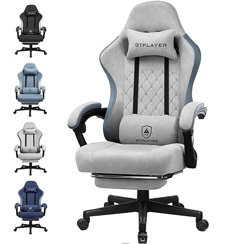 GTPLAYER Fabric Gaming Chair with Footrest, Computer Desk Chair with Pocket Spring Cushion, Home Office Chair Ergonomic High Back Support Lumbar Support Heavy Duty Wide, Gray - Grey