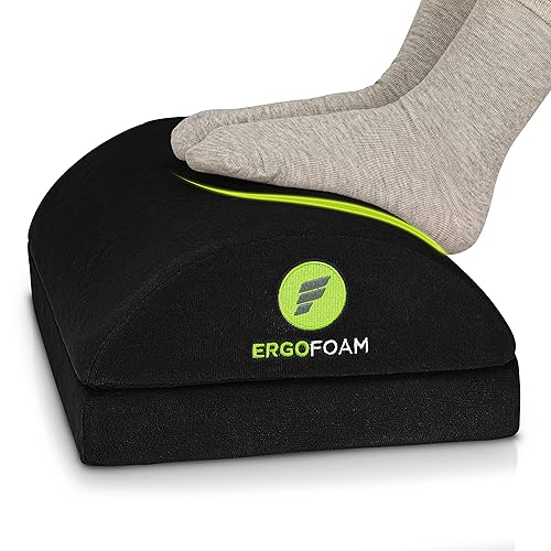 ErgoFoam Adjustable Foot Rest Under Desk for Added Height - Large Premium Velvet Soft Foam Footrest for Desk - Most Comfortable Desk Foot Rest in The World (Black) - Black - Velvet
