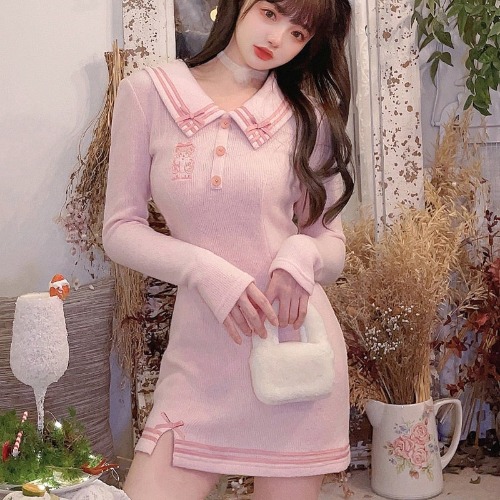 Pink Sailor Bear Sweater Dress - Pink / S
