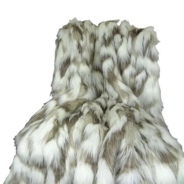 Thomas Collection Ivory Faux Fur Throw Blanket & Bedspread - Tibet Fox Fur - Ivory Beige Luxury Faux Fur - Throw Blanket - Luxury Soft Faux Fur, Made in USA, 16445 - Throw 60W x 72L - Ivory Beige Tibet Fox