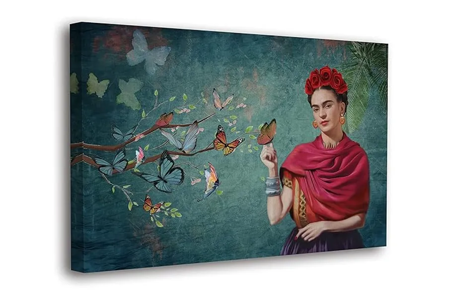 SpiritualHands Frida Kahlo Wall Art Print, Home Decor Framed Poster Wall Art Canvas Artwork for Living Room, Pictures for Bedroom Painting (11"x17" - Ready to Hang, Frida Kahlo Butterfly)
