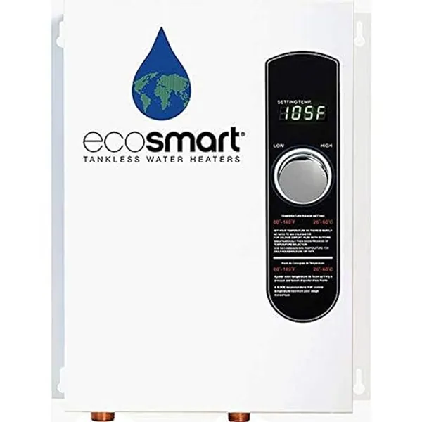 EcoSmart ECO 18 Electric Tankless Water Heater, 18 KW at 240 Volts with Patented Self Modulating Technology , 17 x 14 x 3.5, White - ECO 18 - Water Heater