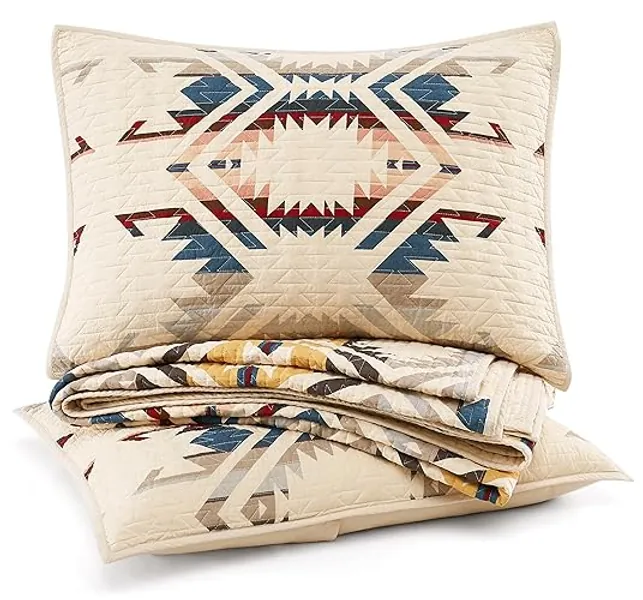 PENDLETON 37509 White Sands King-California King Premium Cotton Soft Lightweight Breathable All Season Oversized Quilt Coverlet Bedspread Blanket Machine Washable 3-Piece Quilt Set, King, Sandshell - King - Multicolor