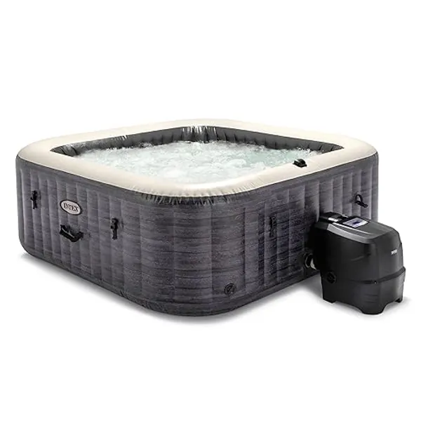 INTEX 28451EP PureSpa Greystone Deluxe Spa Set: Includes Energy Efficient Spa Cover and Wireless Control Panel – Spa Control App – Built-in FastFill Inflation System – 6 Person Capacity – 94" x 28" - 6 Person