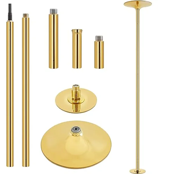 Yaheetech Professional Dance Pole Spinning Static Dancing Pole Portable Removable 45mm Dance Pole Kit for Exercise Club Party Pub Home w/Tools, Silver/Gold - Gold