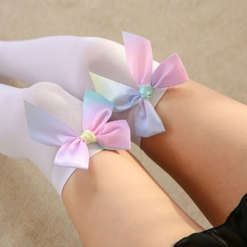 Rainbow Ribbon Thigh Highs - White