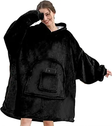 Lushforest Blanket Hoodie ,Wearable Blanket with Two Pockets,Super Soft Warm Flannel Blanket One Size Fits All