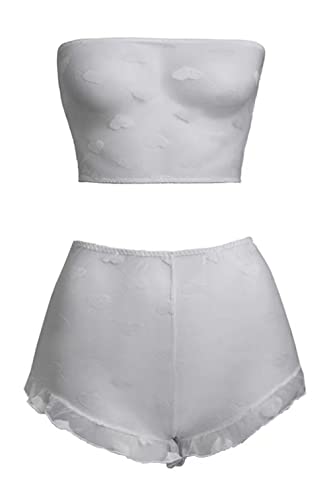 white heart-printed sheer lingerie 2pc