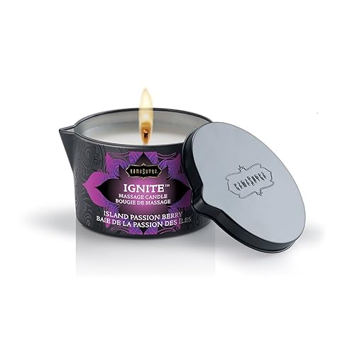 KAMA SUTRA Ignite Massage Candle - Coconut Oil and Soy Based - Island Passion Berry, 6 oz Candle Melts into a Warm Massage Oil, Couples Massage, Pour Spout Massage Candle - ISLAND PASSION BERRY