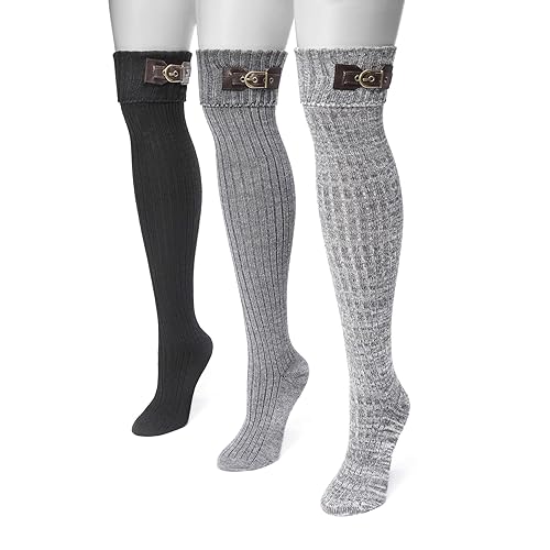 Muk Luks Women's 3 Pair Buckle Cuff Over The Knee Socks