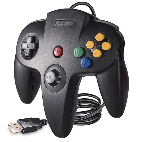Classic N64 Controller for PC, kiwitatá N64 Wired USB Remote Game Pad Joystick Controller for Windows XP 7 8 11 & MAC Raspberry Pi 3 Black