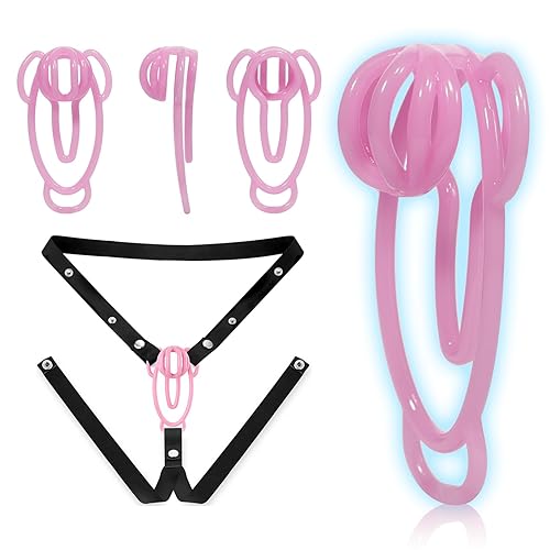 Crysore Sissy Chastity Clip with Adjustable Elastic Band 3D Printed Nylon Chastity Cage for Men Small Cock Cage SM Slave Bondage Sex Toys for Mens (Pink+Belt) - Pink+belt