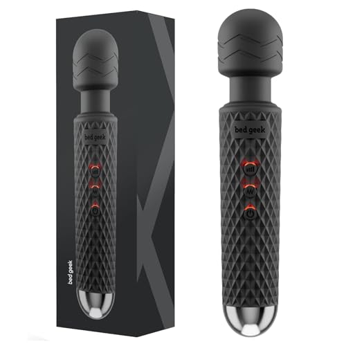 bed geek Handheld Cordless Personal Wand Massager with Memory Feature Waterproof USB Rechargeable Massage 20 Vibration Patterns 8 Speeds Skin Soft Silicon - Black
