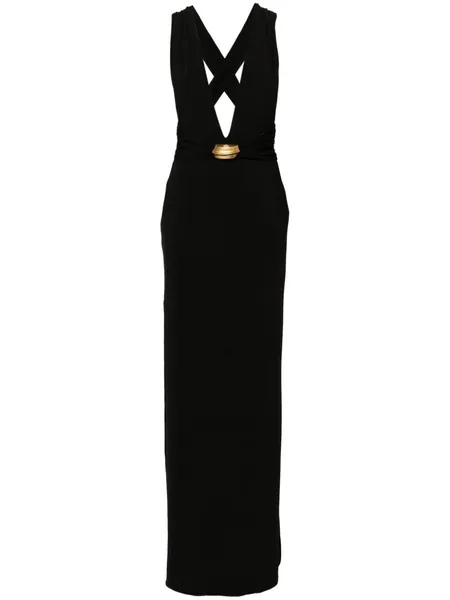 plunging-neck sleeveless gown