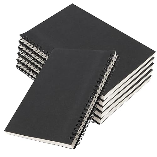 HEIHAK 6 Pack A5 Sketchbooks, Black Spiral Bound Kraft Cover Sketchbooks, Sketch Pad for Travel, Drawing Landscape, Sketching and Memos(120 Pages/ 60 Sheets)