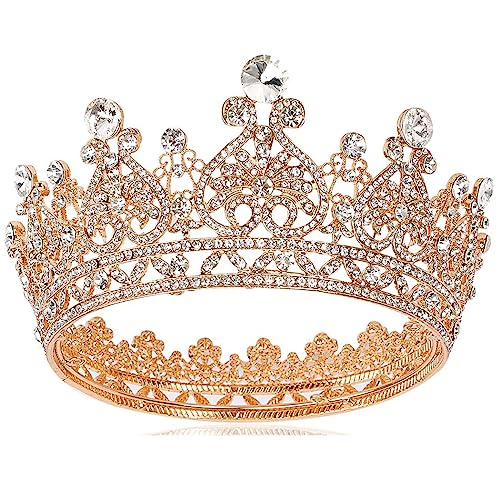 Aprince Rose Gold Round Crystal Tiaras and Crowns for Women, Tiaras for Girls Rhinestones Wedding Headband Tiara for Women The Crowns for Women Birthday Crowns Queen Crown Hair Accessories - Rose Gold